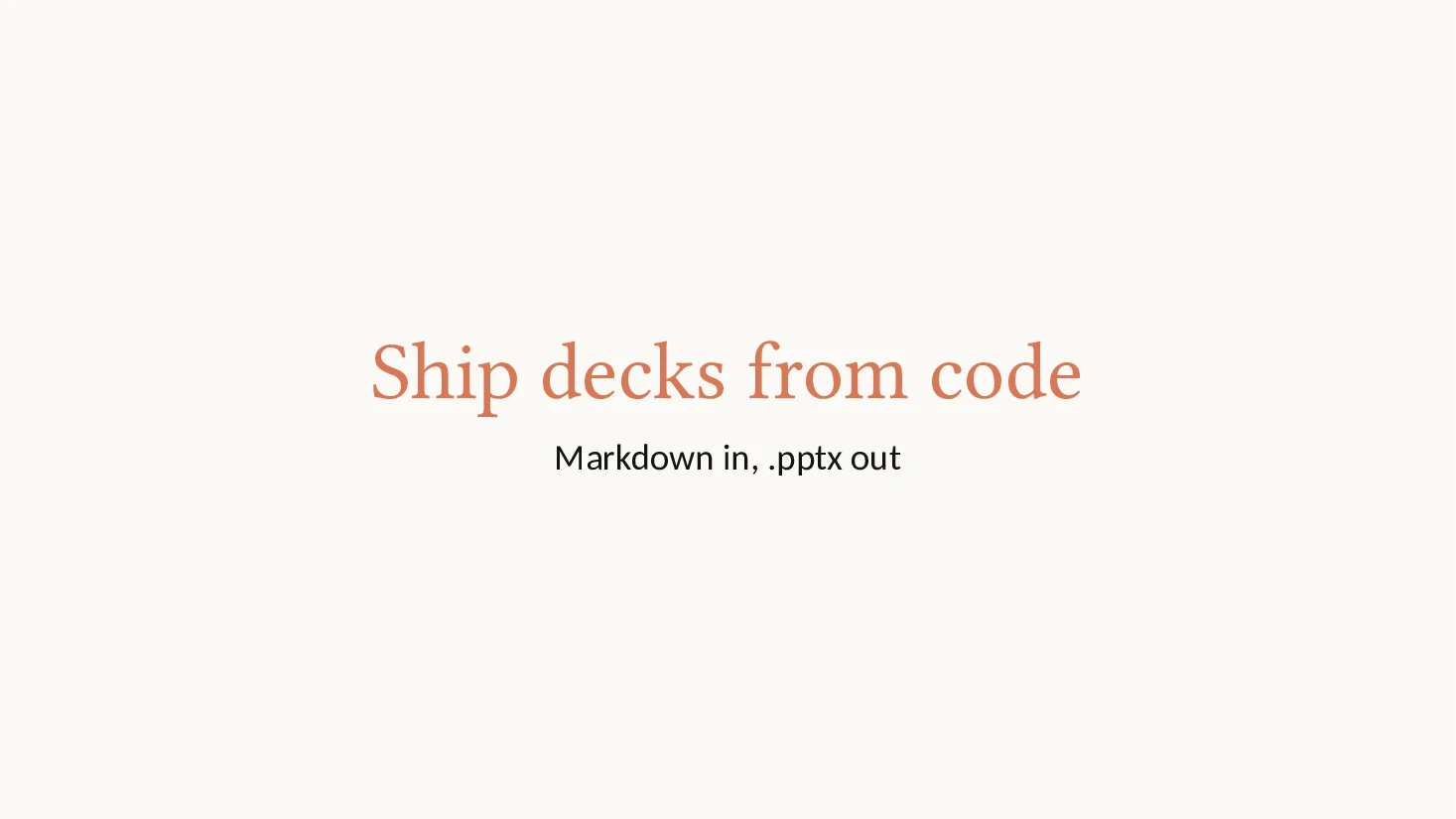 Title slide of the Markdown deck with the clay theme