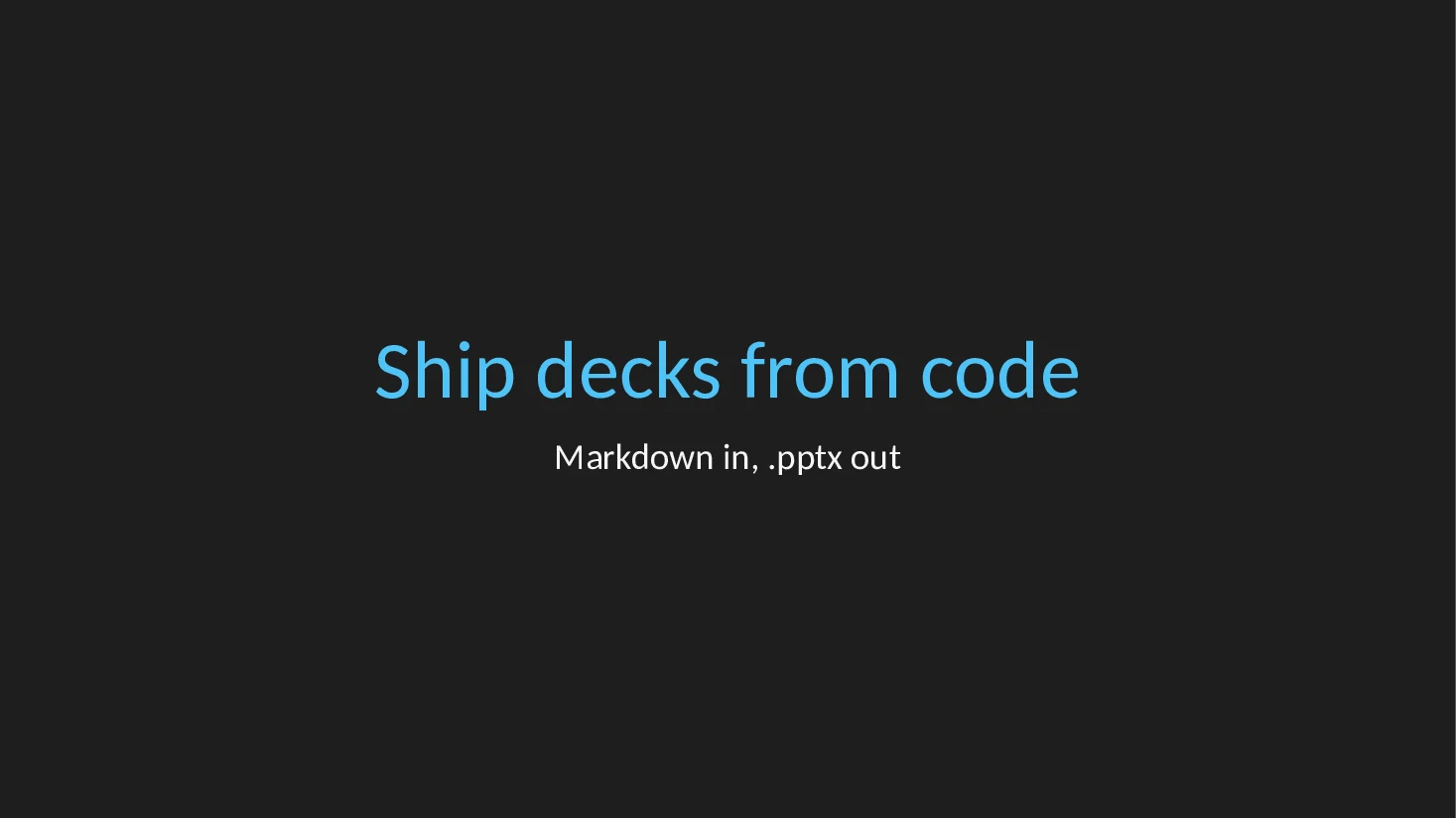 Title slide of the Markdown deck with the dark theme