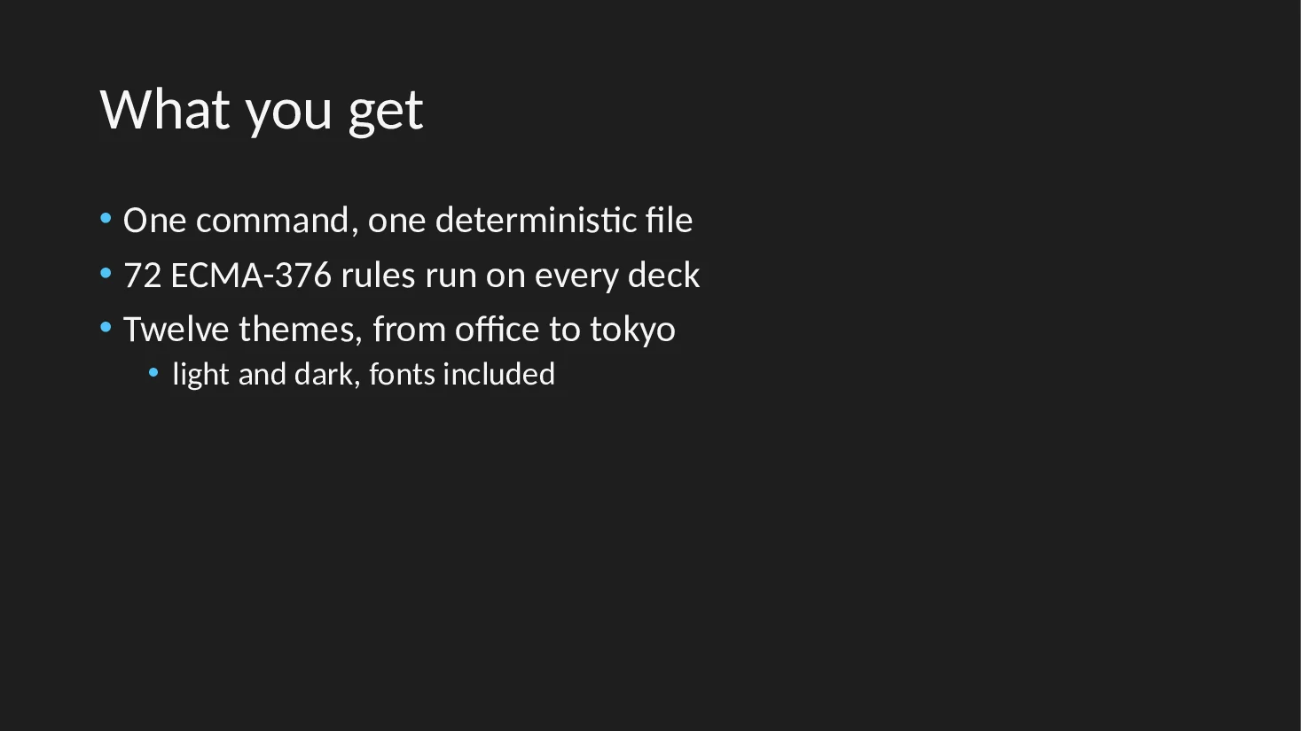 Bullet slide of the Markdown deck with the dark theme