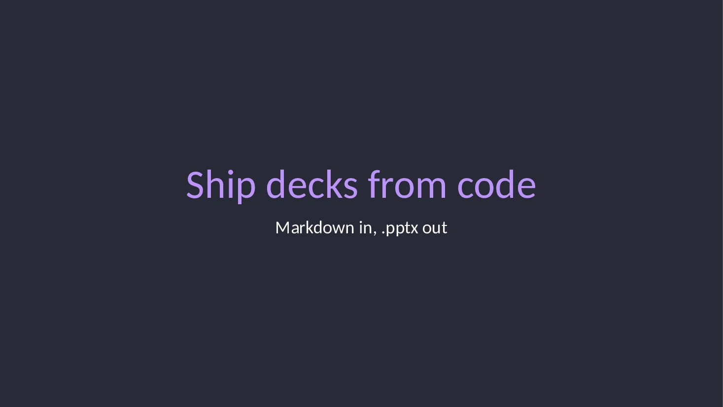 Title slide of the Markdown deck with the dracula theme