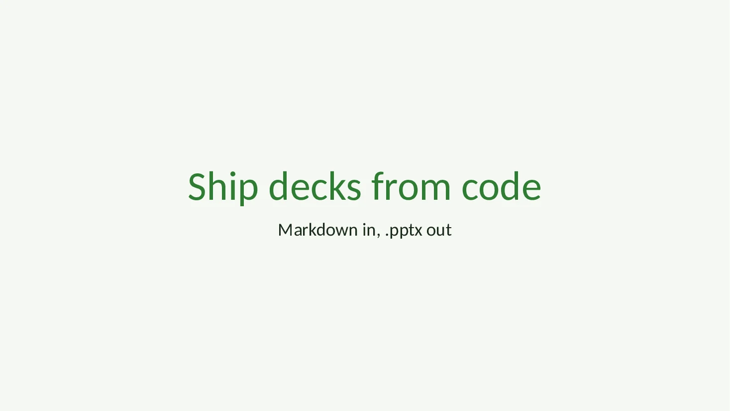 Title slide of the Markdown deck with the forest theme