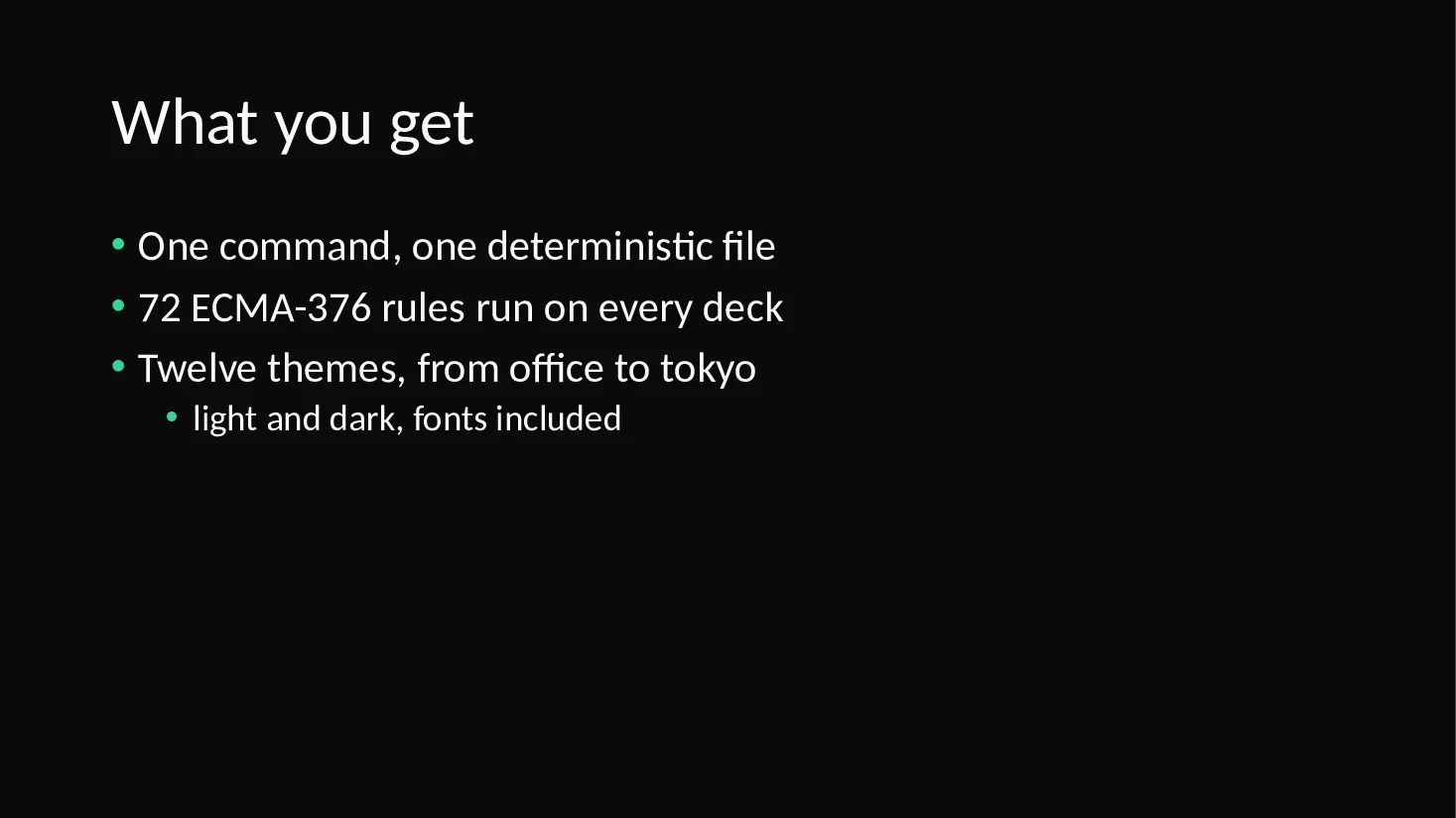 Bullet slide of the Markdown deck with the midnight theme