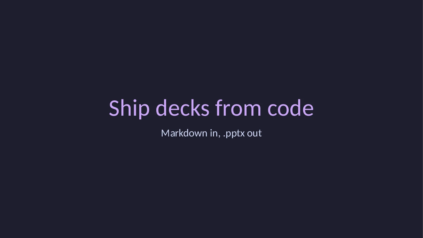 Title slide of the Markdown deck with the mocha theme
