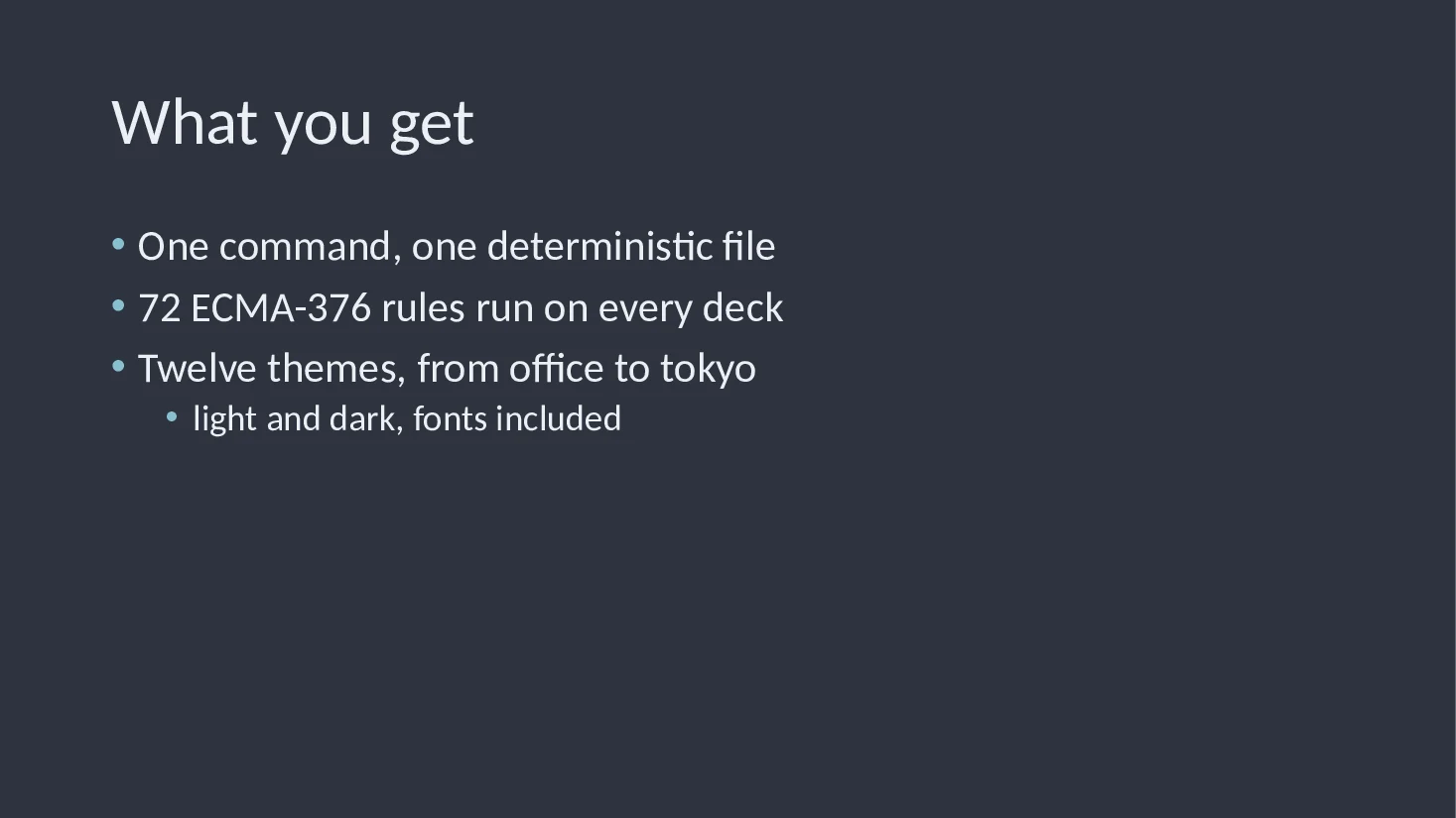 Bullet slide of the Markdown deck with the nord theme