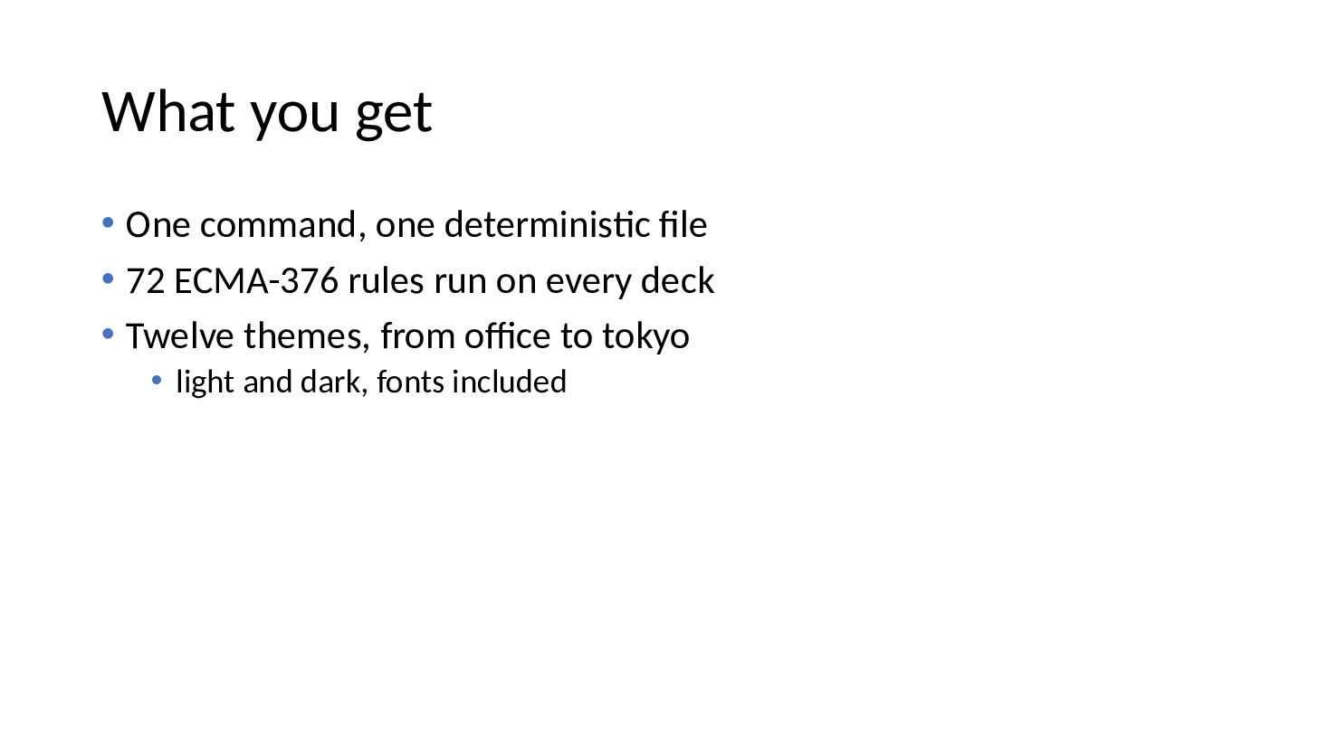 Bullet slide of the Markdown deck with the office theme
