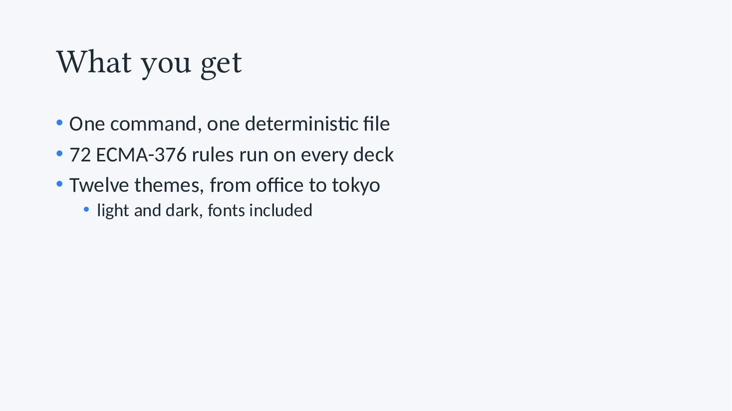 Bullet slide of the Markdown deck with the slate theme