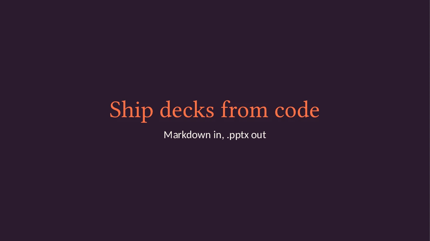 Title slide of the Markdown deck with the sunset theme