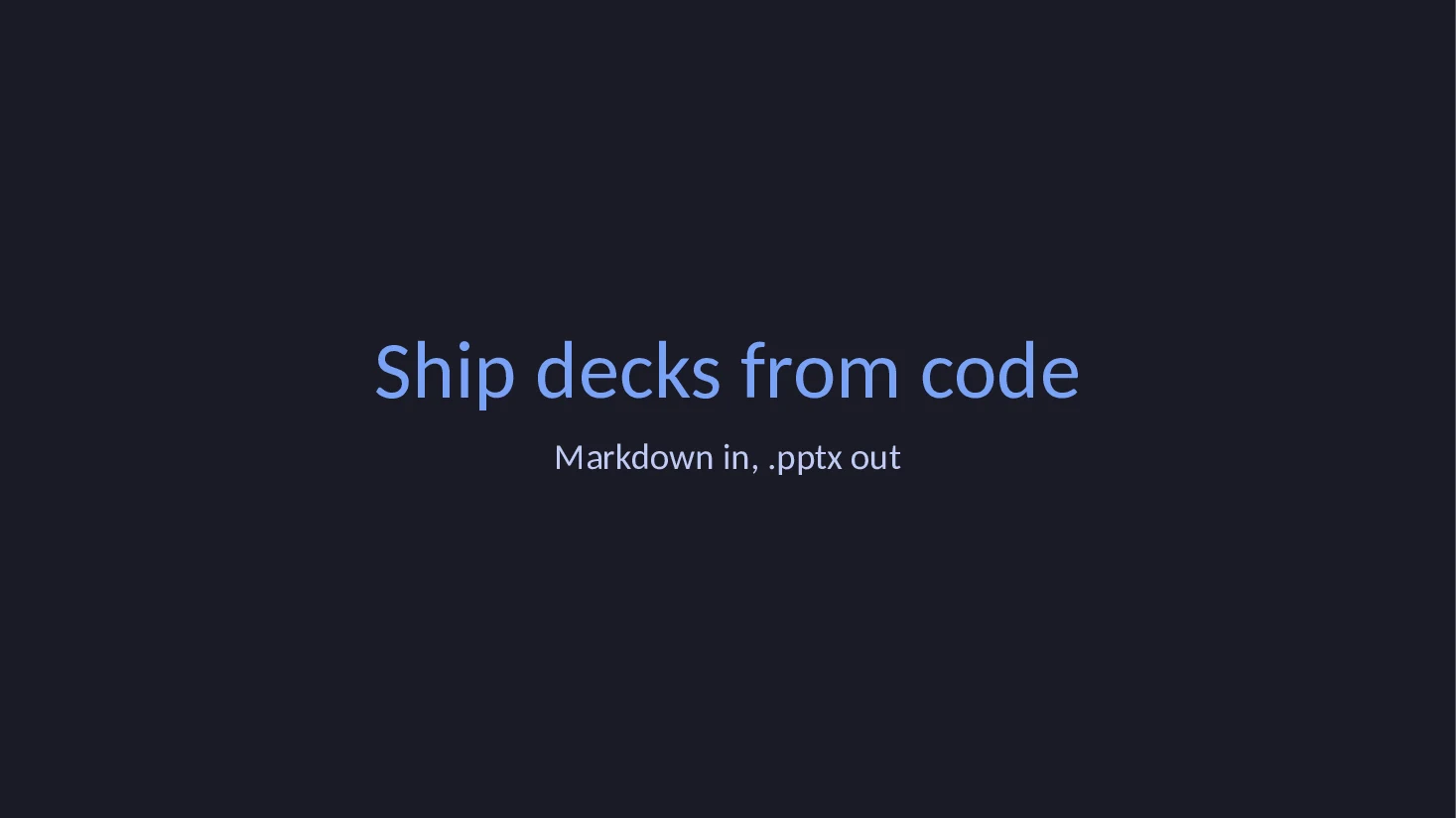 Title slide of the Markdown deck with the tokyo theme